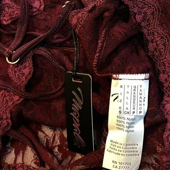 Mapale Babydoll Lace Romper Sexy Burgundy Lingerie NWT Size Small - Picture 3 of 3